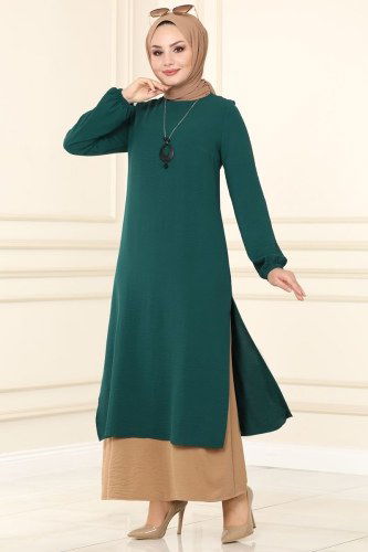 moda selvim Dress PL8039 Emerald & Vision - Thumbnail