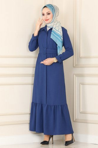 moda selvim Dress PL8066 Indigo - Thumbnail