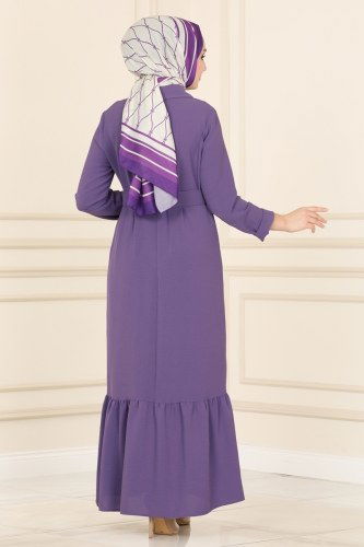 moda selvim PL8066 ارجواني فاتح فستان - Thumbnail
