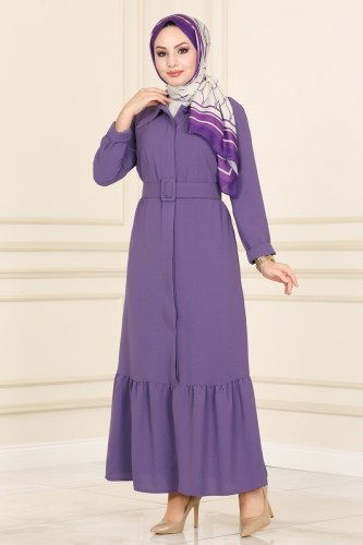 moda selvim PL8066 ارجواني فاتح فستان - Thumbnail