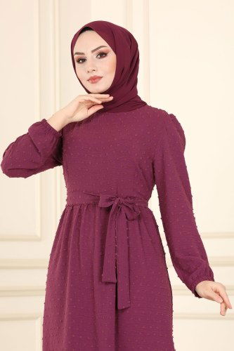 moda selvim PL8068 ارجواني فستان - Thumbnail