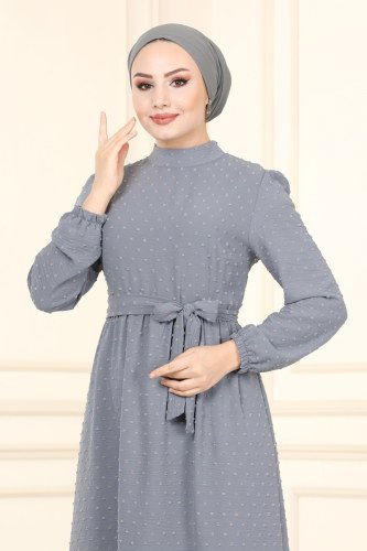 moda selvim Dress PL8068 Gray - Thumbnail
