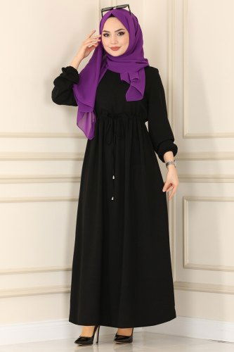 moda selvim PL8073 اسود فستان - Thumbnail