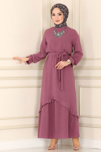 moda selvim Dress PL8079 Dark Lilac - Thumbnail