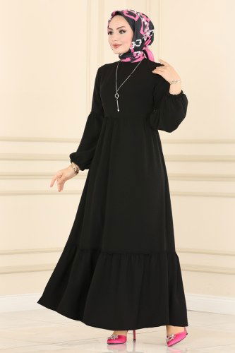 moda selvim PL8089 اسود فستان - Thumbnail