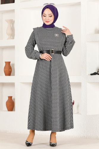 moda selvim Dress PL9036 Goosefoot Gray & Black - Thumbnail