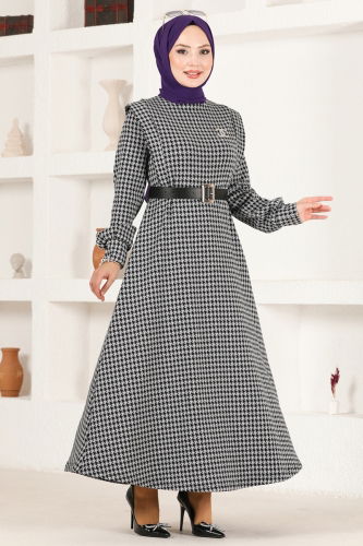 moda selvim Dress PL9036 Goosefoot Gray & Black - Thumbnail