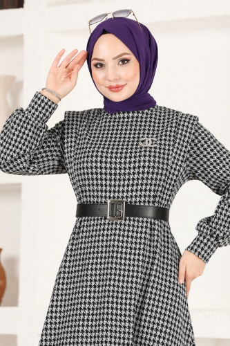 moda selvim Dress PL9036 Goosefoot Gray & Black - Thumbnail