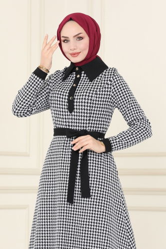 moda selvim Dress PL9048 Goosefoot Ecru & Black - Thumbnail