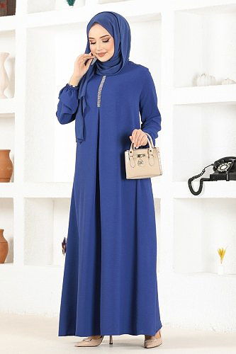 moda selvim الفستان ازرق PL9054 - Thumbnail