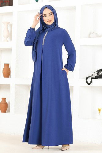 moda selvim الفستان ازرق PL9054 - Thumbnail