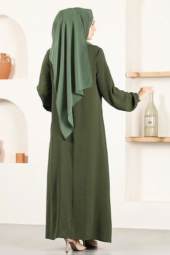 moda selvim الفستان اخضر عفني PL9054 - Thumbnail