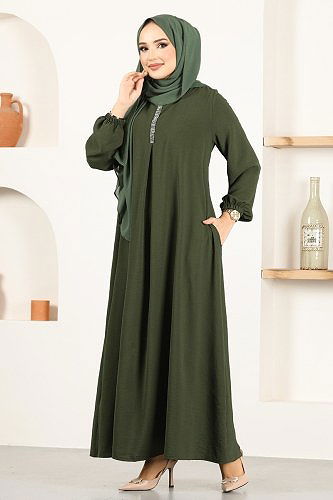 moda selvim الفستان اخضر عفني PL9054 - Thumbnail