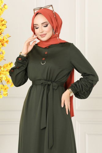 moda selvim Dress PL9056 Khaki - Thumbnail