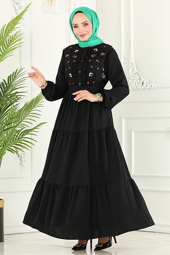 moda selvim الفستان أسود PL9065 - Thumbnail