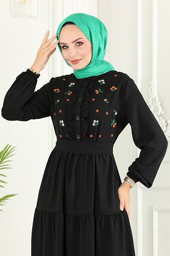 moda selvim الفستان أسود PL9065 - Thumbnail