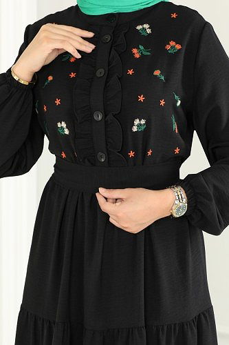 moda selvim الفستان أسود PL9065 - Thumbnail