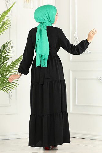 moda selvim الفستان أسود PL9065 - Thumbnail