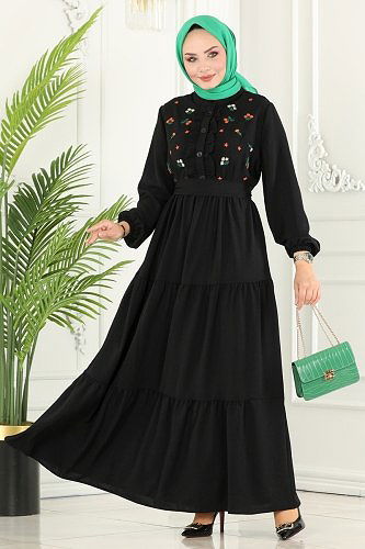 moda selvim الفستان أسود PL9065 - Thumbnail
