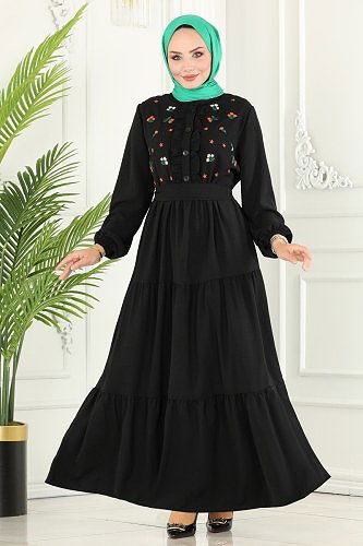 moda selvim الفستان أسود PL9065 - Thumbnail