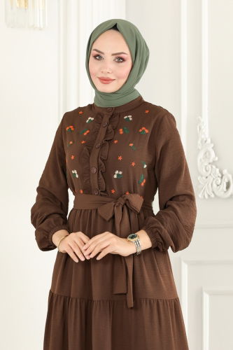 moda selvim Dress PL9065 Brown - Thumbnail