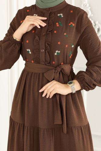 moda selvim Dress PL9065 Brown - Thumbnail