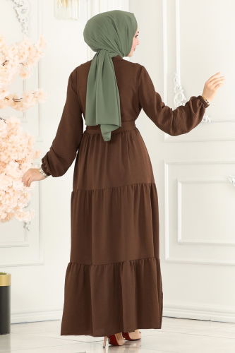 moda selvim Dress PL9065 Brown - Thumbnail