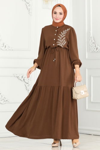 moda selvim Dress PL9069 Brown - Thumbnail