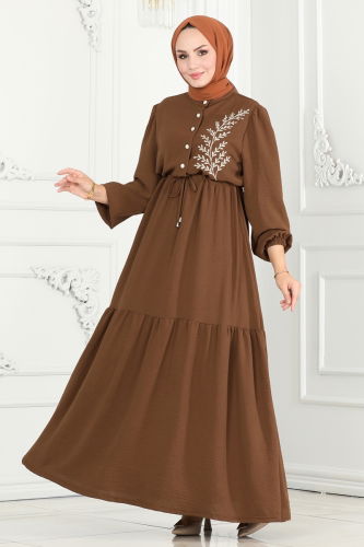 moda selvim Dress PL9069 Brown - Thumbnail