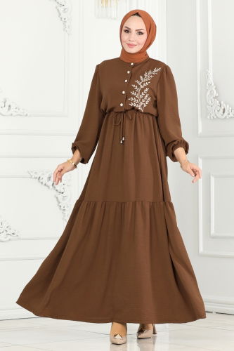 moda selvim Dress PL9069 Brown - Thumbnail