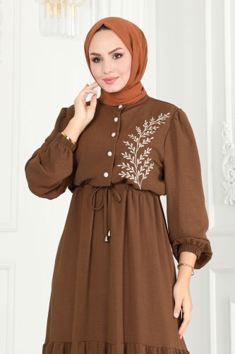 moda selvim DRESS PL9069 Brown - Thumbnail