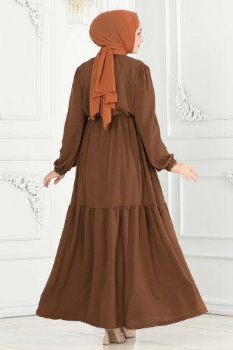 moda selvim Dress PL9069 Brown - Thumbnail