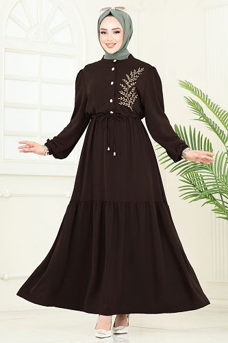 moda selvim Dress PL9069 Brown - Thumbnail