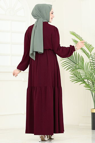 moda selvim Dress PL9069 Burgundy - Thumbnail
