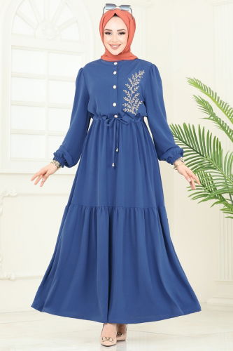 moda selvim Dress PL9069 Indigo - Thumbnail