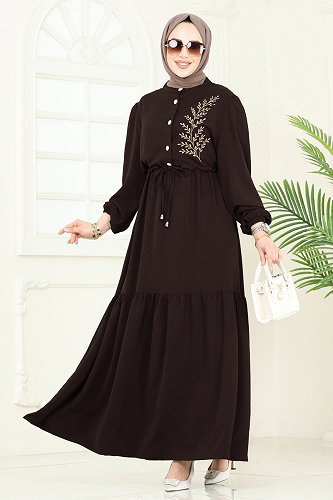 moda selvim Dress PL9069 Light Brown - Thumbnail
