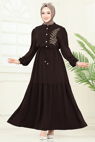 moda selvim Dress PL9069 Light Brown - Thumbnail