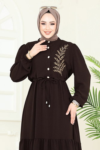 moda selvim Dress PL9069 Light Brown - Thumbnail