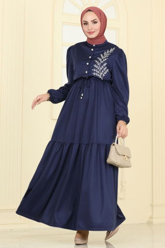 moda selvim Dress PL9082 Navy Blue - Thumbnail