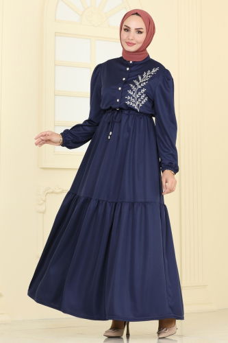 moda selvim Dress PL9082 Navy Blue - Thumbnail