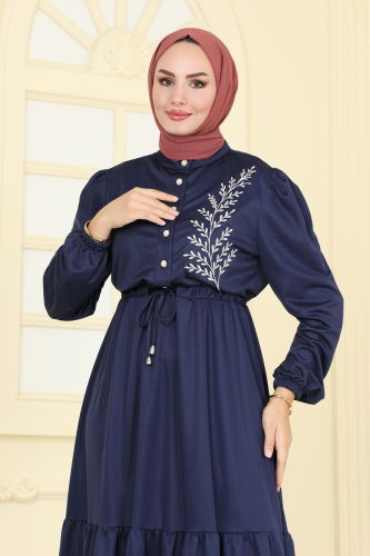 moda selvim Dress PL9082 Navy Blue - Thumbnail