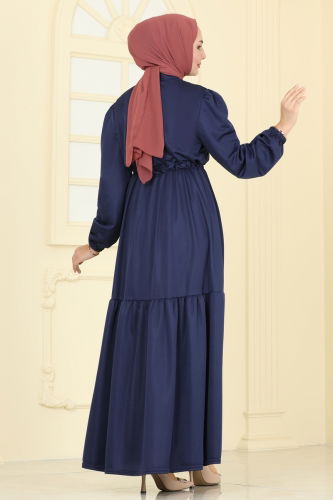 moda selvim Dress PL9082 Navy Blue - Thumbnail