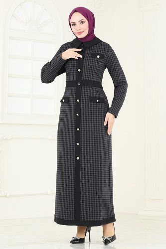 moda selvim Dress PL9085 Anthracite - Thumbnail