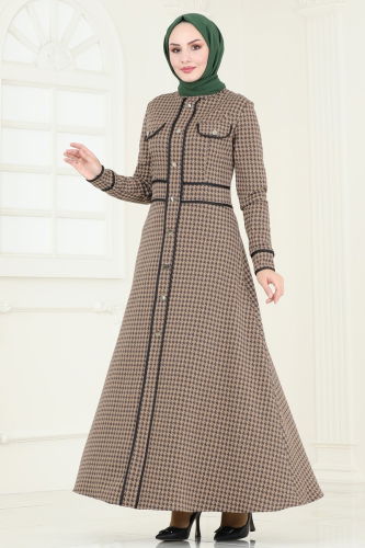 moda selvim Dress PL9086 Brown - Thumbnail