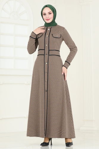 moda selvim Dress PL9086 Brown - Thumbnail