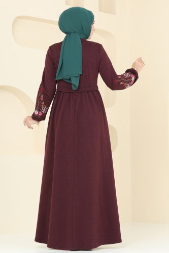 moda selvim Dress PL9089 Burgundy - Thumbnail