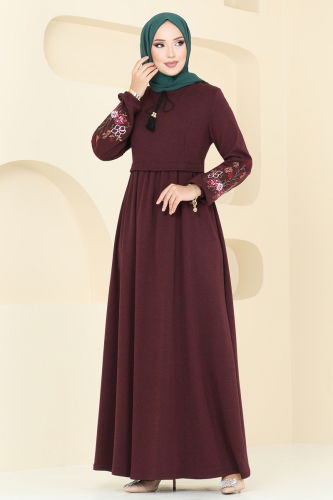 moda selvim Dress PL9089 Burgundy - Thumbnail