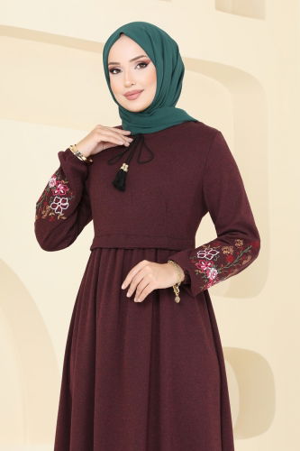 moda selvim Dress PL9089 Burgundy - Thumbnail