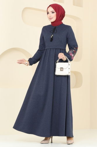 moda selvim Dress PL9089 Navy Blue - Thumbnail