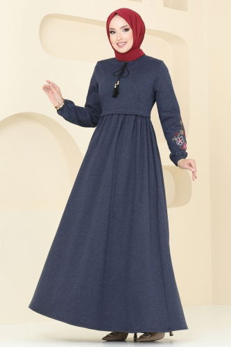 moda selvim Dress PL9089 Navy Blue - Thumbnail